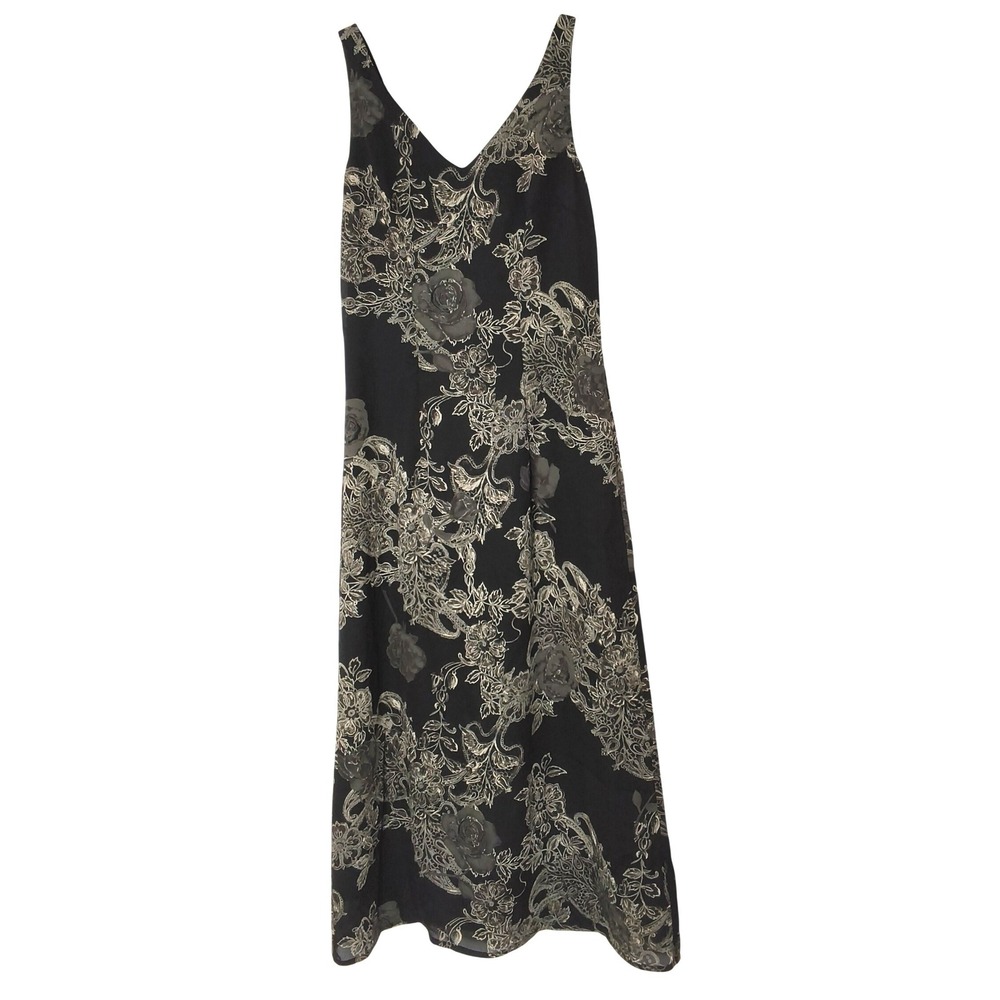 All That Jazz Dress Women 5 / 6 Black Floral Paisley Sleeveless V-Neck Tie Back